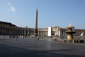 St. Peter's Square complete with a vandalized piece of Egyptian heritage